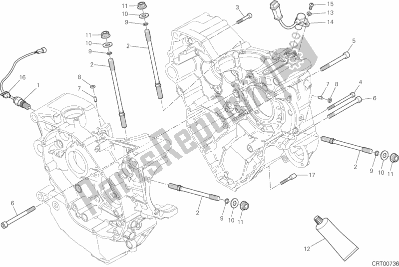 All parts for the 10a - Half-crankcases Pair of the Ducati Monster 1200 R 2019